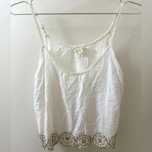 LA Hearts White & Gold Bead Embroidered Boho Cami Tank Top Adjustable Straps